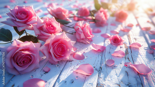 Romantic Pink Floral Arrangement, Elegant Roses for Valentines Day, Concept of Love and Celebration photo