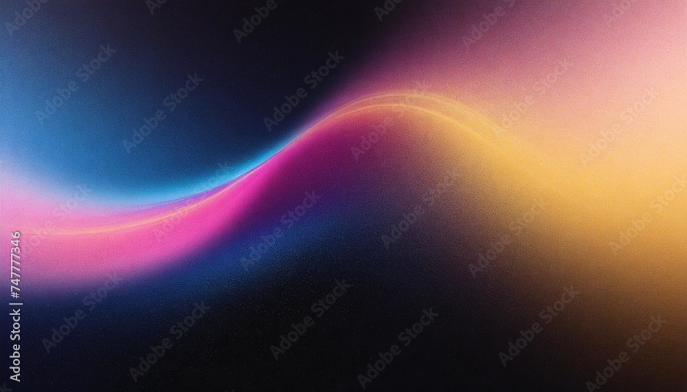 Spectral Fusion: Abstract Color Wave with Blue, Pink, and Yellow Glow on Grainy Texture