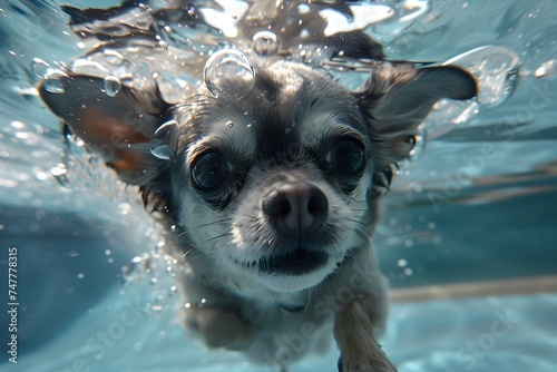 Playful Swimming Chihuahua in Pool