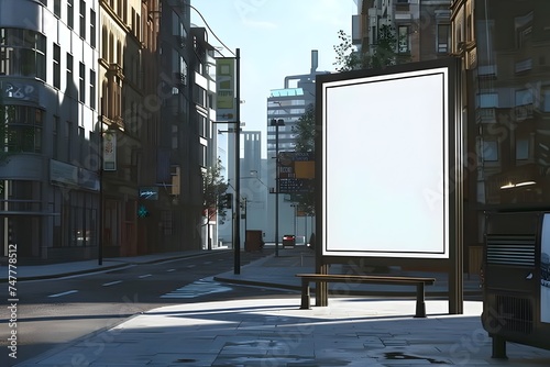 3D Billboard Mockup on City Street in Digital Art Style