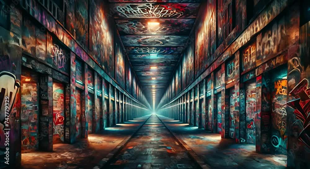 Urban graffiti tunnel - Generative AI