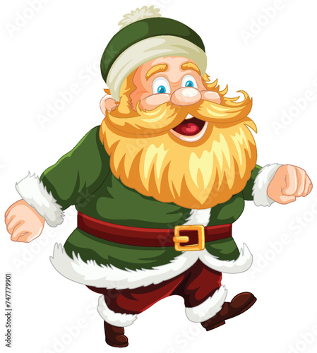 Cartoon Santa Claus in festive holiday attire.