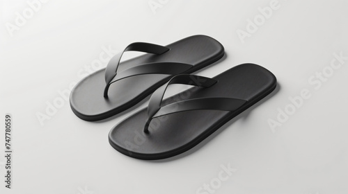 pair black of flip flops mock up isolated on white background