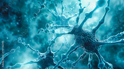 Neural Complexity: Brain Cells and Neurons, Detailed Medical Illustration, Blue Science and Neurology Concept photo