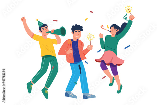 They re Having Fun At The New Year s Party   Friendship Party Illustration