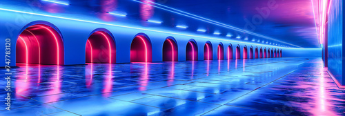 Futuristic Tunnel with Modern Lights  Abstract and Vibrant Neon Design  Architecture and Urban Interior  Technology and Fashionable Illumination Concept  Bright and Colorful Background