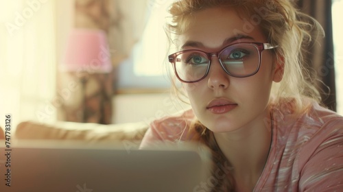 woman with laptop,Staring at the screen a lot is harmful to your health