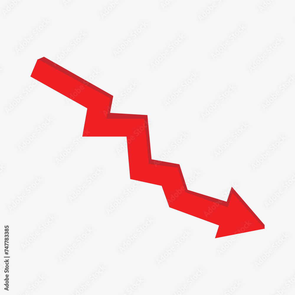 Chart with red down arrow isolated on white background. Falling growth in business. Vector illustration. Eps file 661. Chart with red down arrow isolated on white background. Falling growth in business. Vector illustration. Eps file 661.