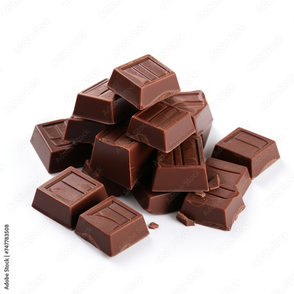 Close-up of delicious chocolate pieces on a white background Close-up of delicious chocolate pieces on a white background