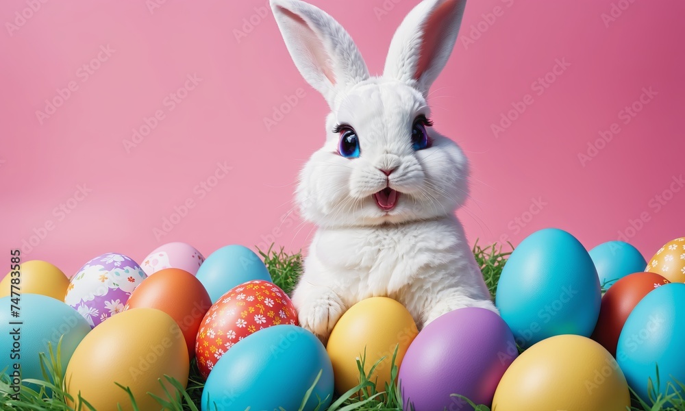 Colorful Easter Eggs with Bunny Mascot