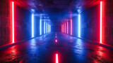 Neon Glow in Modern Space: Futuristic Interior Design, Abstract Blue Lights and Dark Room, Contemporary Elegance