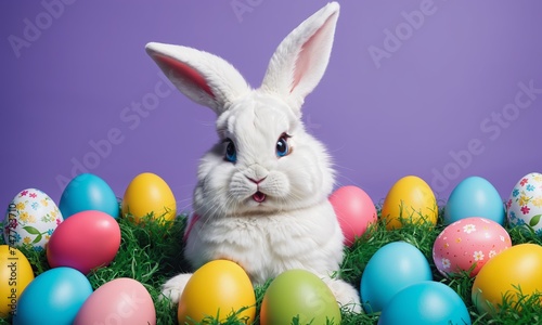 Colorful Easter Eggs with Bunny Mascot © Andrey