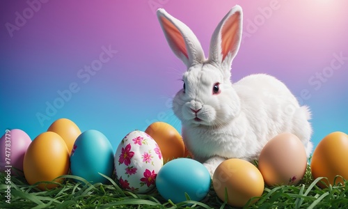 Easter Bunny Amidst Colorful Eggs