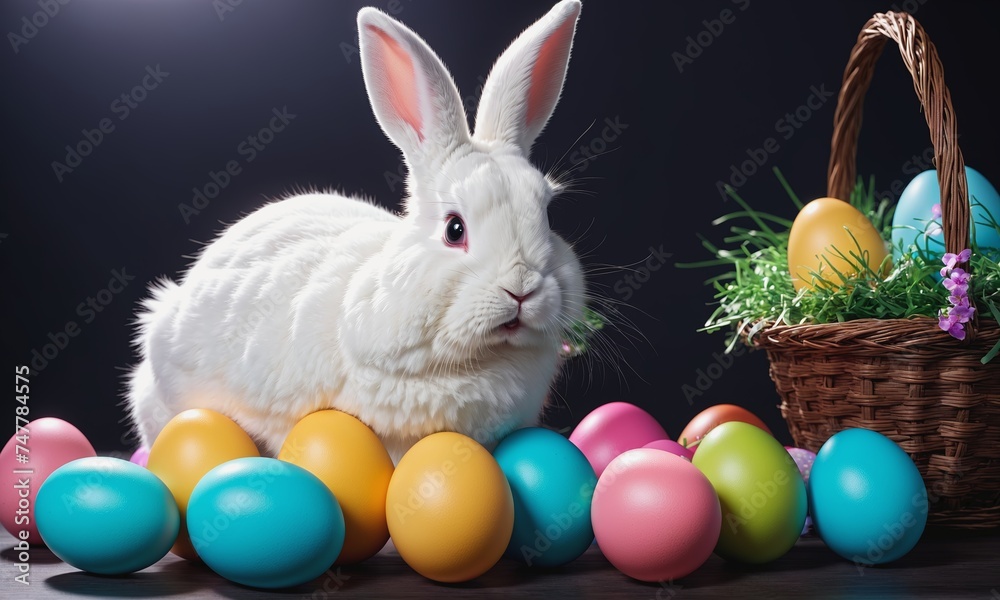 Easter Bunny with Colorful Eggs Basket Easter Bunny with Colorful Eggs Basket