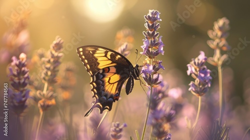 Butterfly on lavender. Generative AI