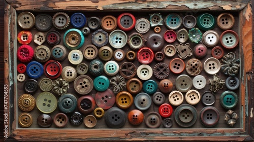 Buttons on wood. Generative AI