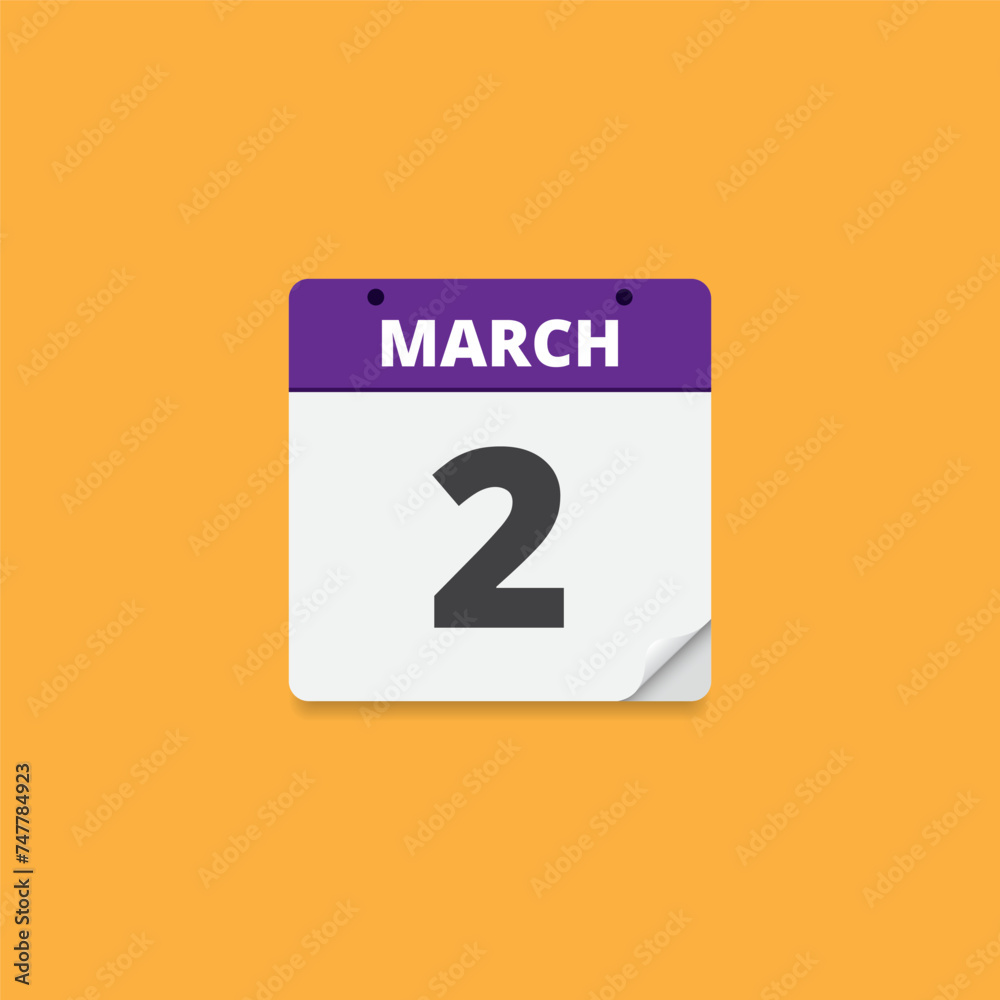 2 March Calendar Date Vector 2 March Calendar Date Vector