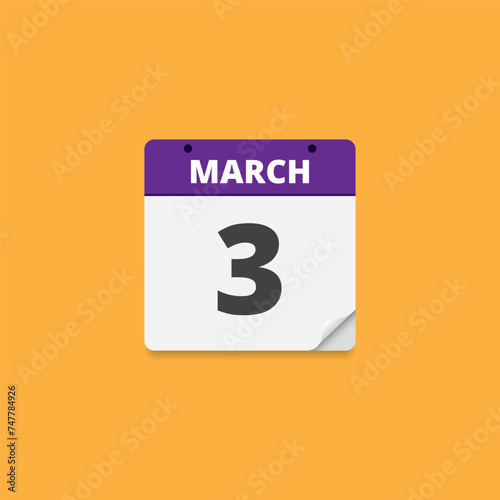 3 March Calendar Date Vector