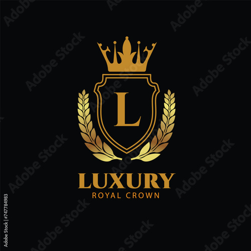 Luxury Royal Crown Shield Logo   Luxury Royal Crown Leaves Logo   L Alphabet logo