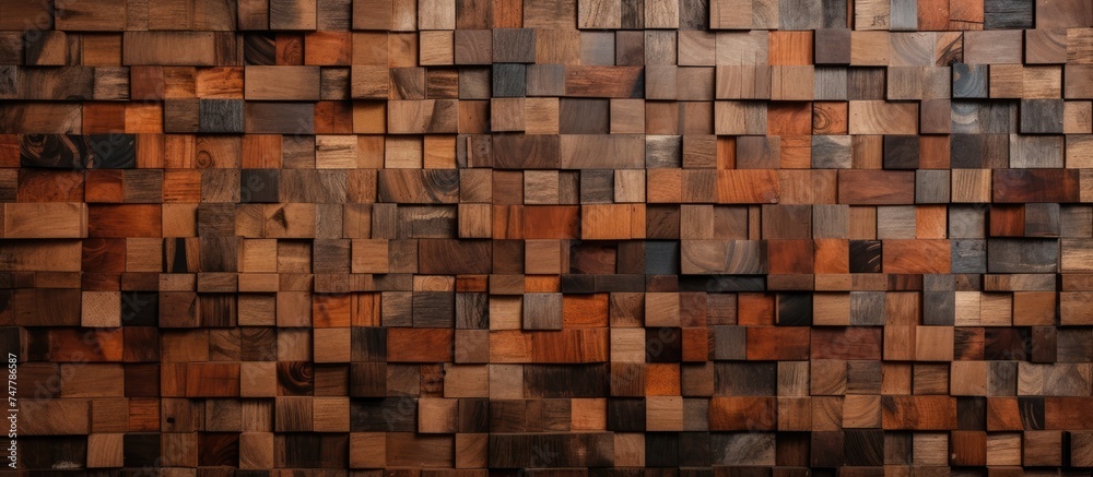 A wall constructed from wooden blocks stands as a striking and unique background, showcasing the beauty of the natural material in its raw form. A wall constructed from wooden blocks stands as a striking and unique background, showcasing the beauty of the natural material in its raw form.