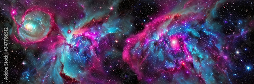 Nebula, a cosmic masterpiece of vibrant colors and swirling gases. It embodies the celestial birthplace of stars, capturing the awe-inspiring beauty of the universe. Generative AI. photo