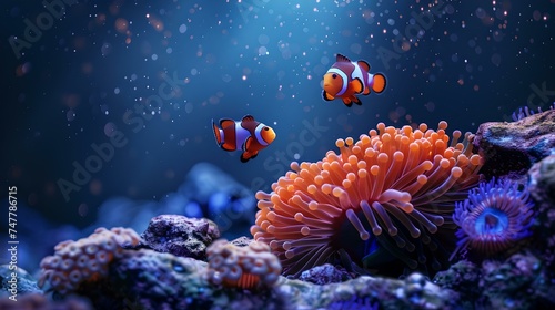 Underwater splendor with clownfish and coral reef - a serene marine scene. colorful digital art for wallpapers and backgrounds. AI © Irina Ukrainets