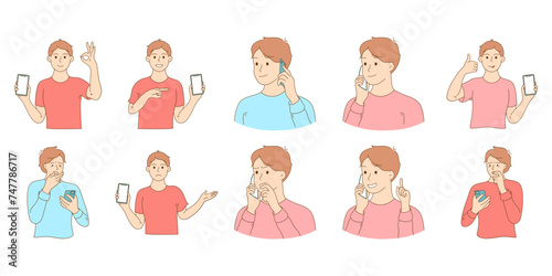 People Phone Illustration Set