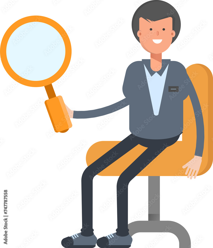 Male Character Sitting and Holding Magnifier
Male Character Sitting and Holding Magnifier