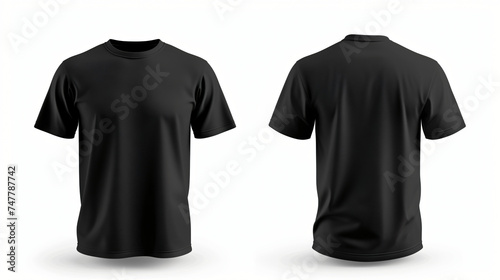 black t shirt mock up isolated on white background, front and back view