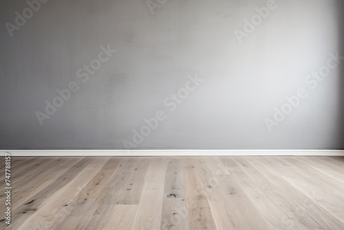 Empty room gray wall room with wooden floor © yuniazizah