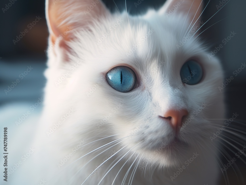 Closeup of a beautiful white cat with light blue eyes Closeup of a beautiful white cat with light blue eyes