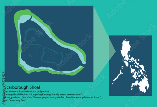 Zoom in of Scarborough Island, also called Panatag Shoal and Huangyan Island, an disputed area claimed by China, Taiwain and the Philippines. ALso called huangyan Island and the 