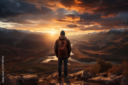 Sunset Solitude: An Obscured Figure Overlooking a Vast Landscape from Rocky Terrain © Ricardo M.G.
