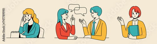 Illustration of three different poses of office workers