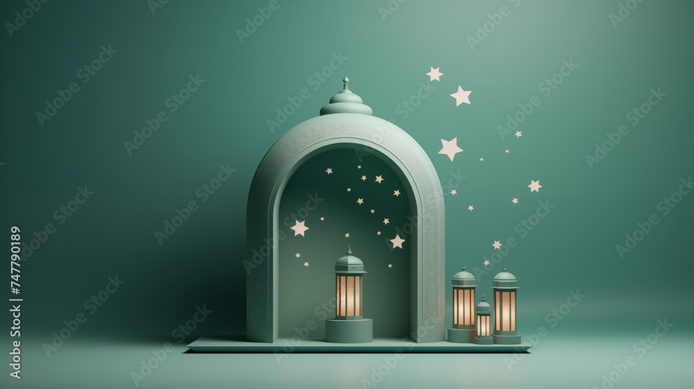 Green lantern and star, Ramadan kareem and eid fitr islamic concept background illustration for wallpaper, poster, greeting card and flyer. Green lantern and star, Ramadan kareem and eid fitr islamic concept background illustration for wallpaper, poster, greeting card and flyer.