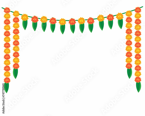 Flower garland decoration toran for indian hindu weddings and festival vector illustration.