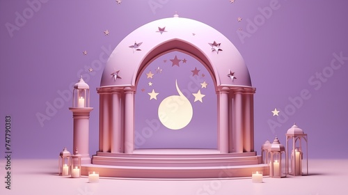 Ramadan kareem and eid fitr islamic concept background with podium, star, lantern illustration for wallpaper, poster, greeting card and flyer. © Surf Ink