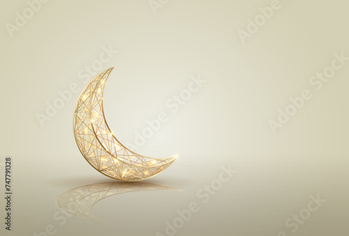 islamic greetings card design with beautiful crescent moon