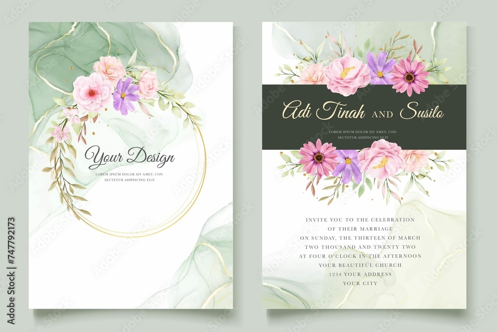 Watercolor Chrysanthemum Wedding Invitation Card 2