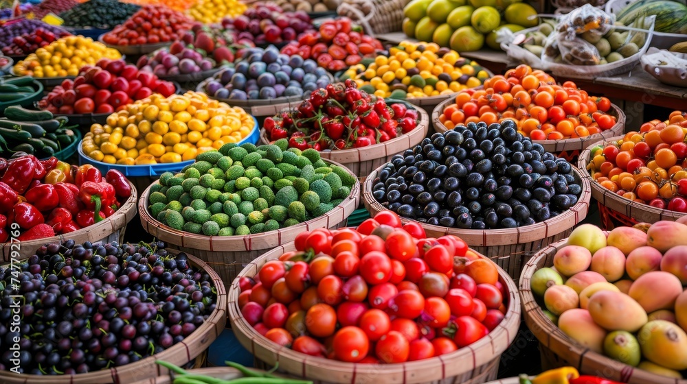 vibrant colors and textures of a farmer's market, a treasure trove of fresh produce for cooking