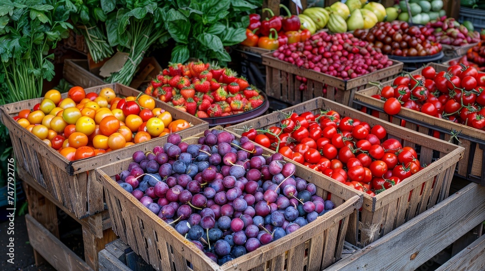 vibrant colors and textures of a farmer's market, a treasure trove of fresh produce for cooking