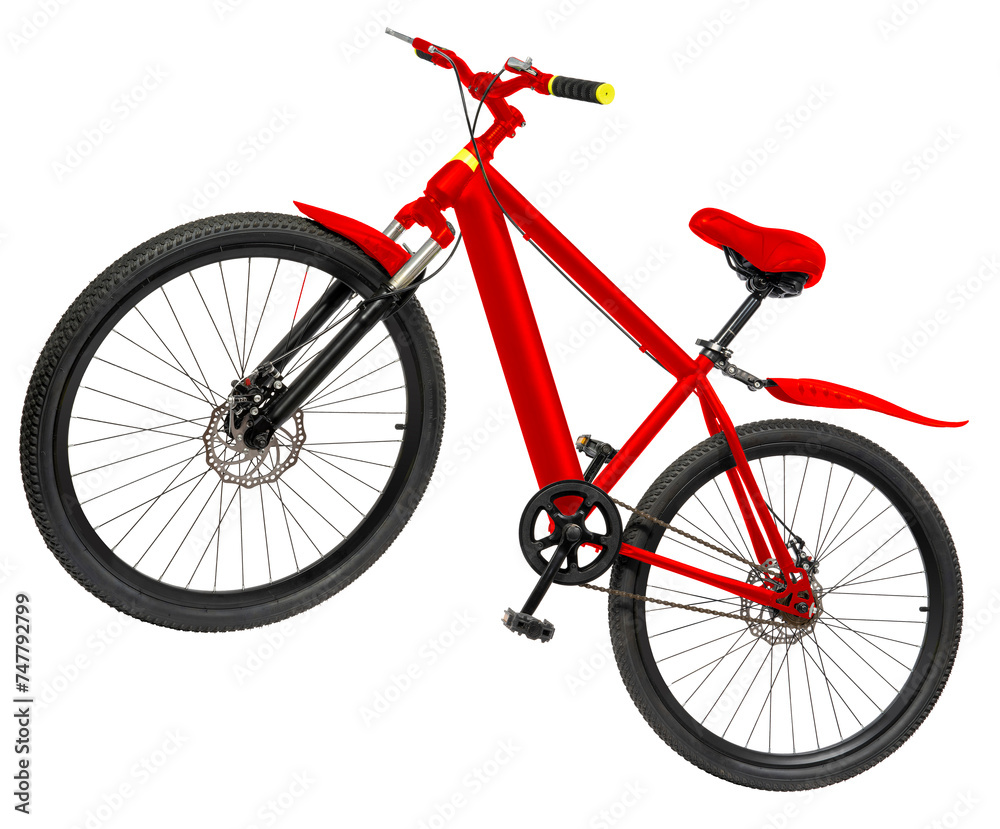 Red Mountain Bike isolated on white, Mountain Bicycle Isolated on White background PNG File.