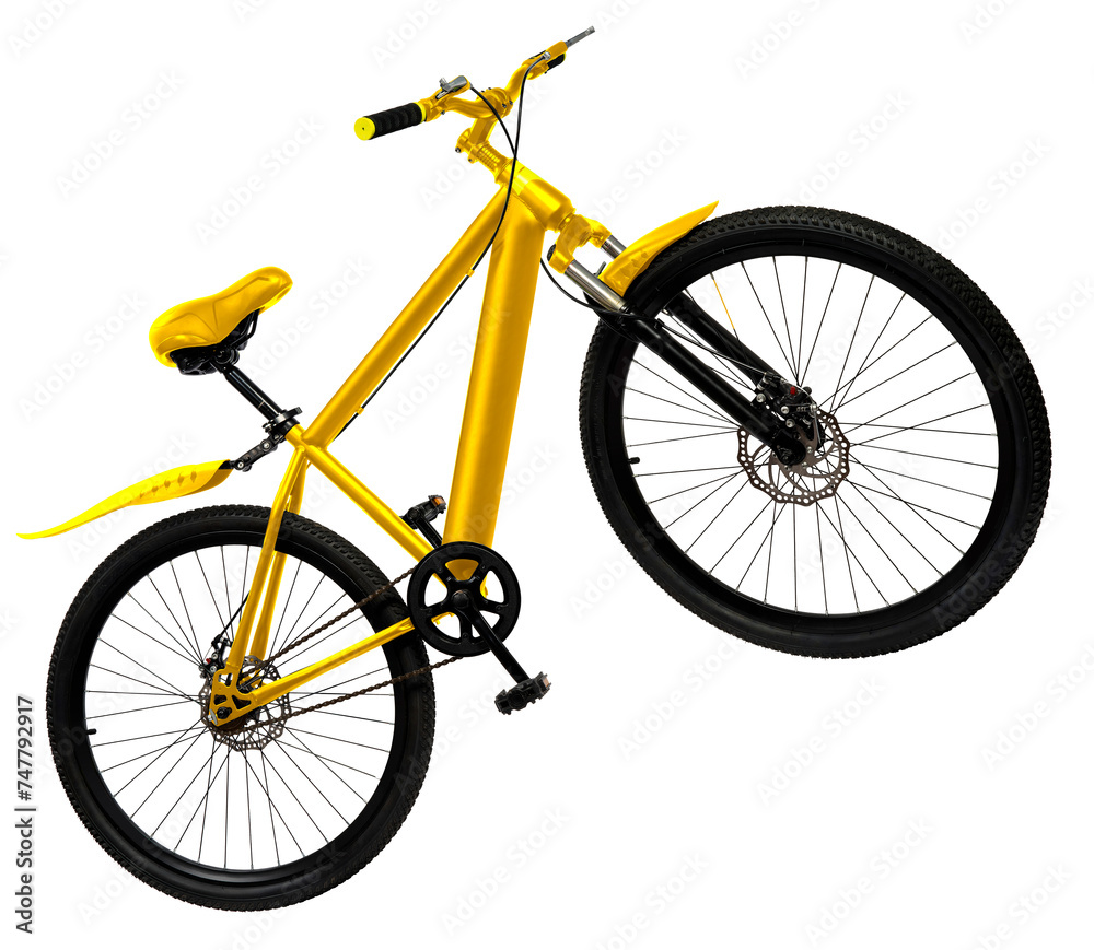 Yellow Mountain Bike isolated on white, Mountain Bicycle Isolated on White background PNG File.