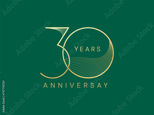 30th Anniversary with Overlapping and curved lines gold celebration logo vector design concept. Thirty years anniversary premium Gold symbol template for celebration event, invitation, business, web.