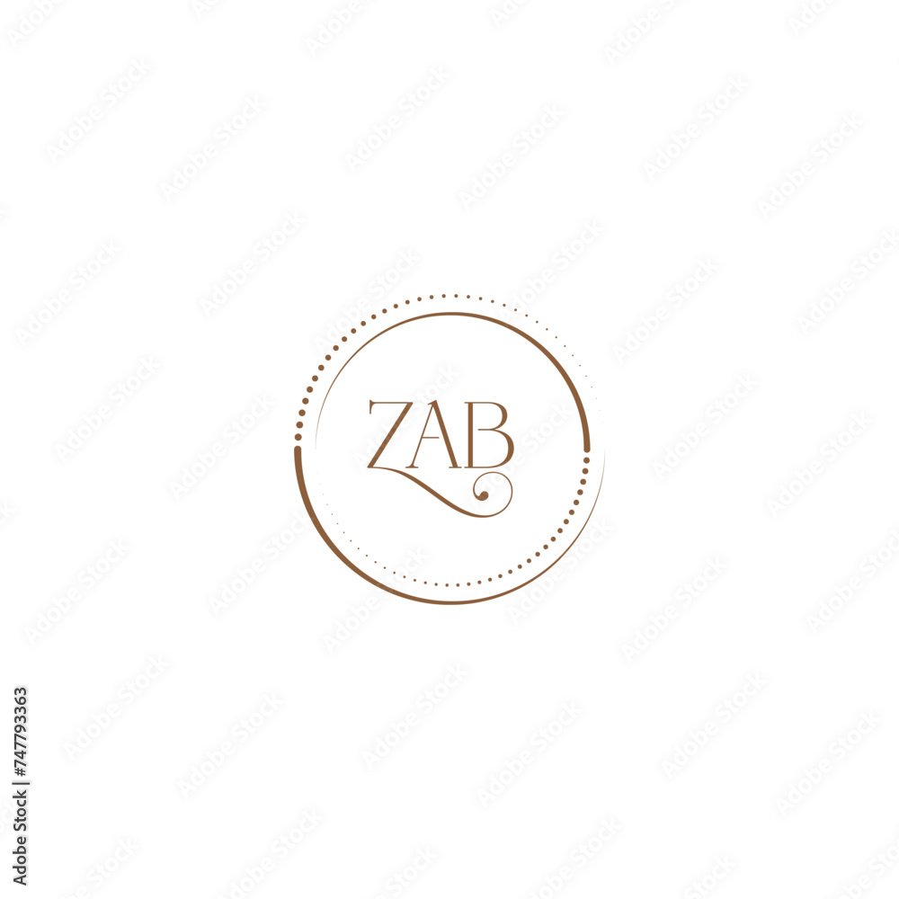 ZAB creative initial letter flat monogram logo design with White background.Vector logo modern alphabet golden color font style.