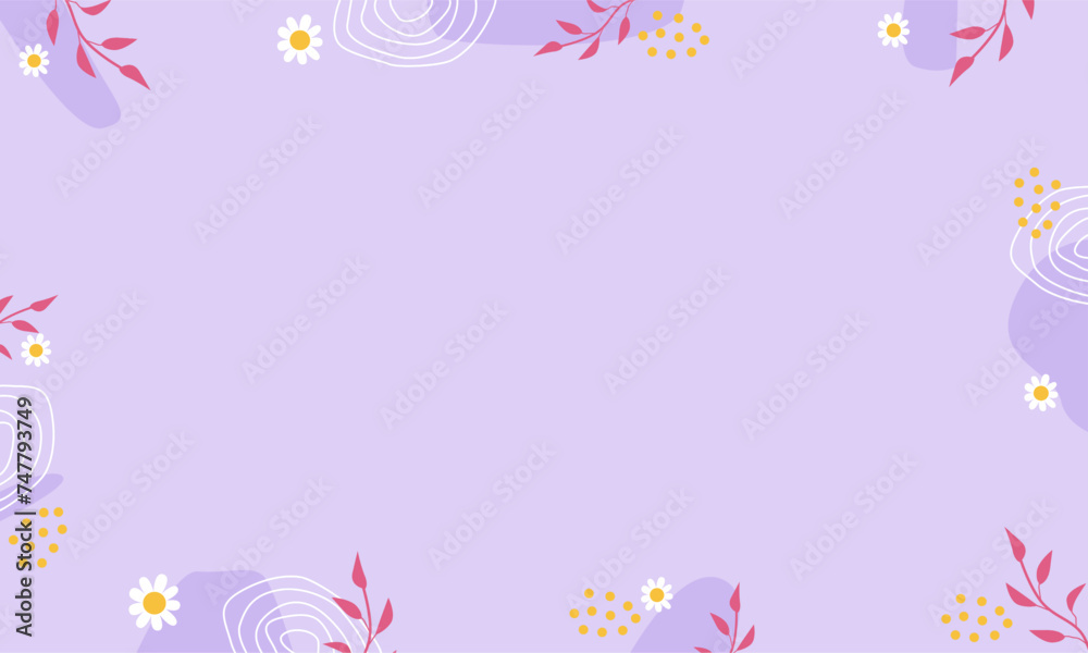 Minimalist trendy purple background with organic shapes, leaves, branch and plant.