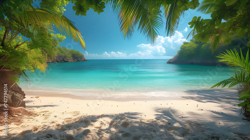 Beautiful Tropical beach at exotic panorama as summer landscape wallpaper. © Arif