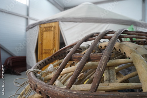 A wooden base for assembling a yurt - a national traditional Kazakh house. The dwelling of the nomads. © Vladimir