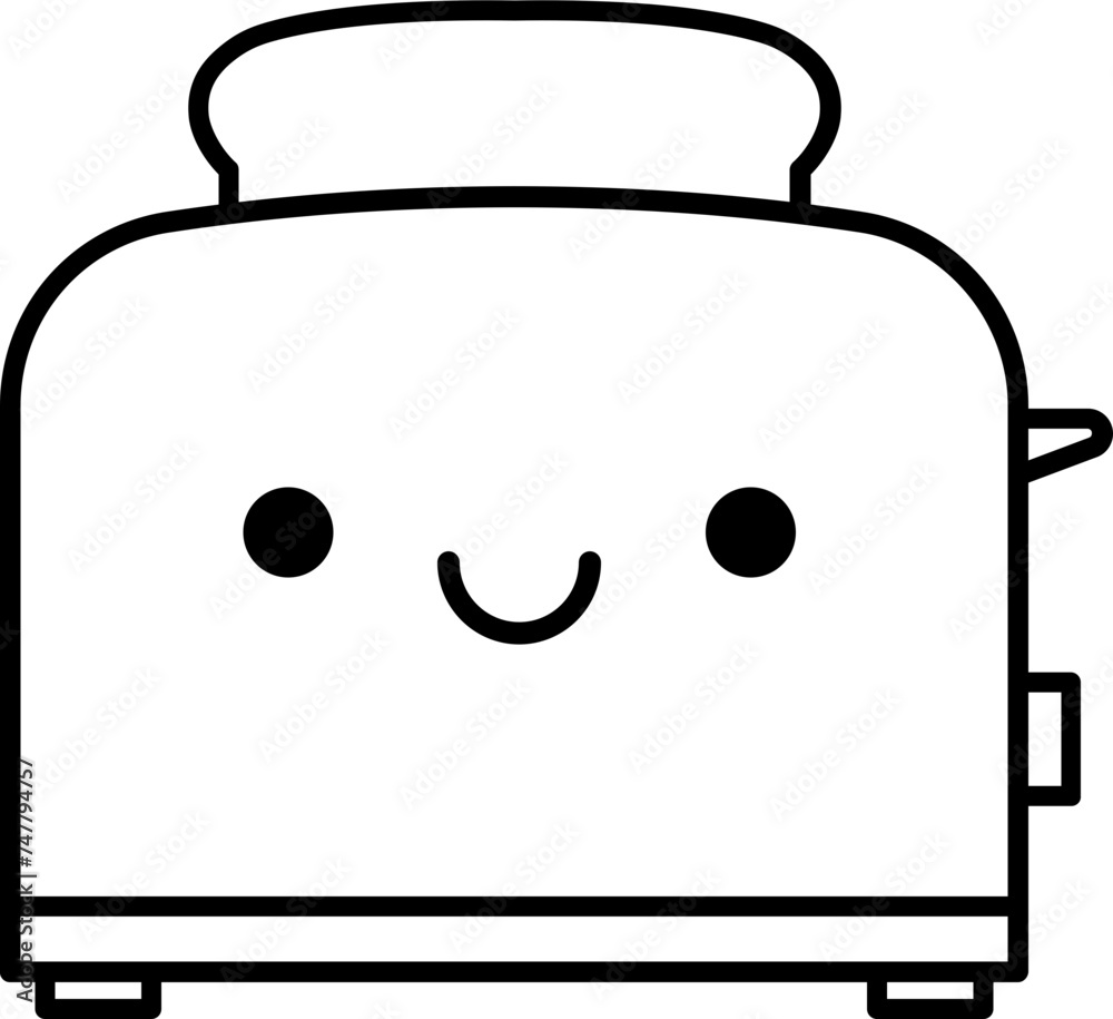 Cute happy smiling toaster character line icon Cute happy smiling toaster character line icon