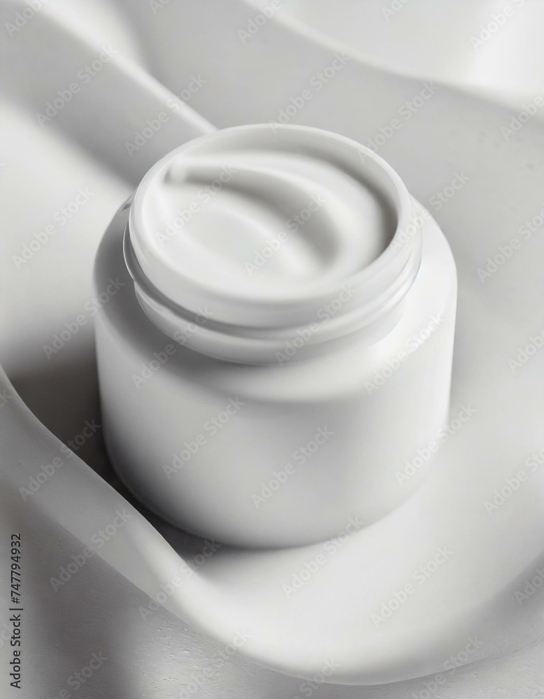 A mock-up of a cosmetic container filled with white cream. A mock-up of a cosmetic container filled with white cream.
